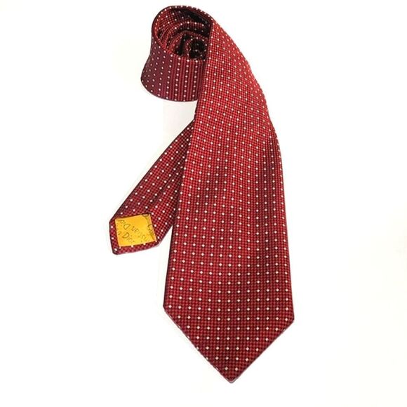Dior Red Woven Check Silk Tie - Picture 3 of 6
